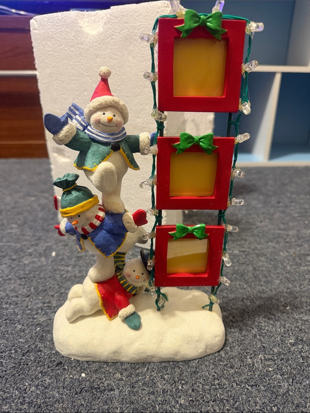 Holiday Snowman Stack Photo Frame with Red Trim